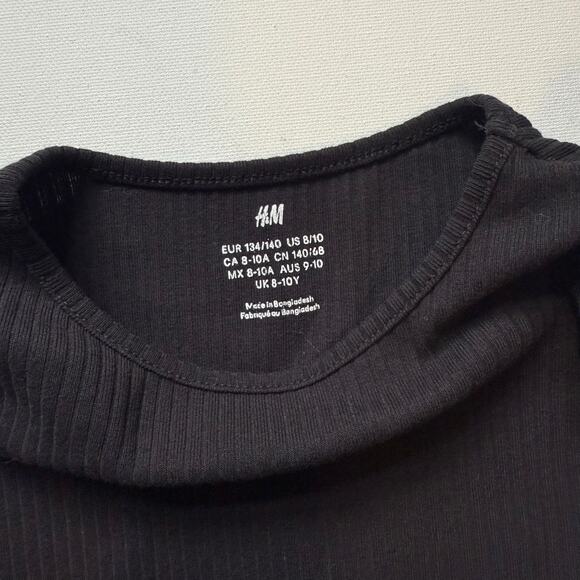 H&M ribbed black dress long sleeve ruffled shoulders size 8/10Y - Picture 5 of 6